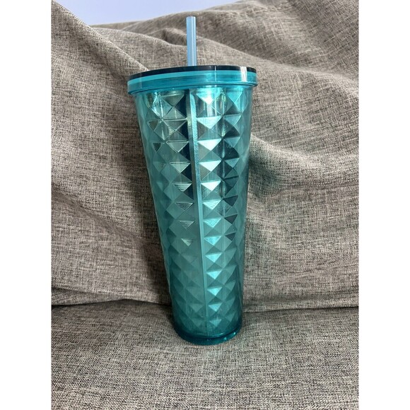 Starbucks Tumbler Teal Turquoise Diamond Design 24 Ounce Cold Cup 2015 - Picture 2 of 7